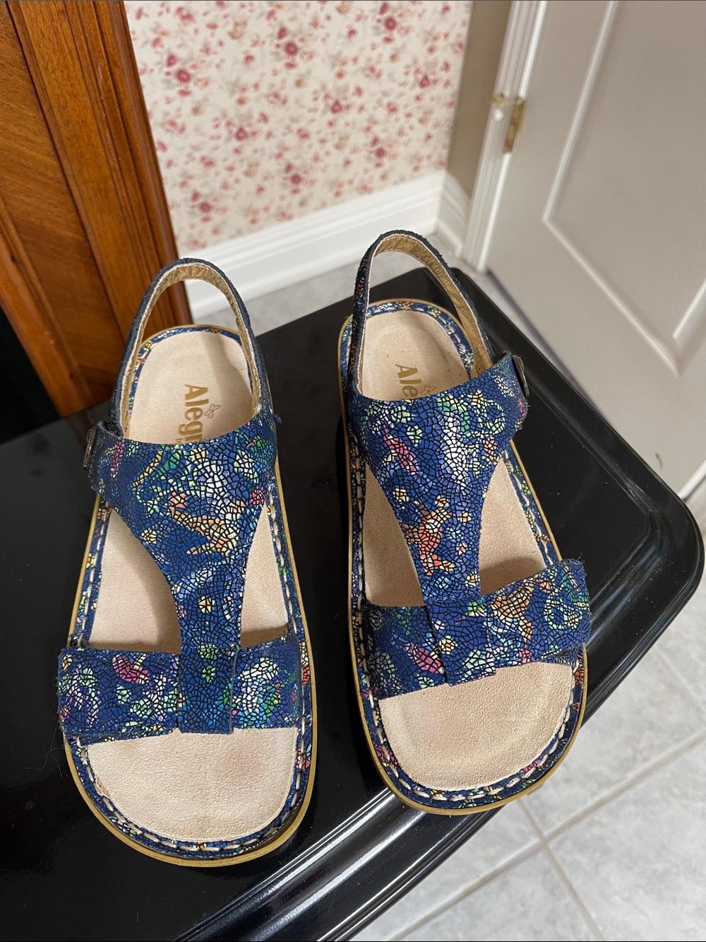 Alegria Kids Navy Multi Floral Strap Sandals